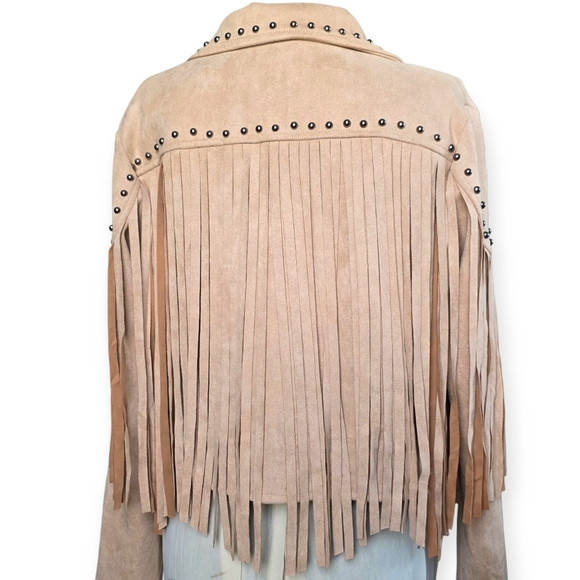 Blue B Collection Faux Suede Fringe Studded Cropped Jacket, Size Medium - Picture 8 of 13